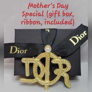Large Dior 18k Gold Plated Brooch, Gift Ready With Bow
